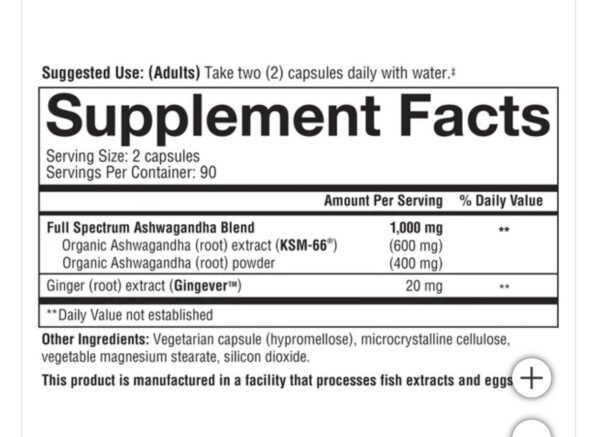 Youtheory Ashwagandha 180 capsulas vegetarianas (1000 mg) - Image 2