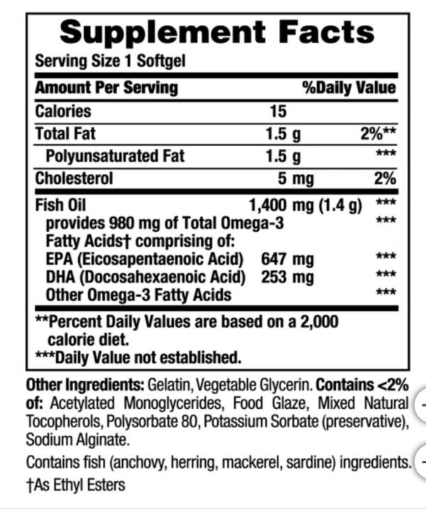 Nature's Bounty Odor-less Fish Oil 130 softgels - Image 2